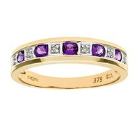 Naava Women's Eternity Ring, 9 ct Yellow Gold Diamond and Amethyst Ring, Channel Set, Size L