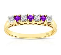 Naava Women's Eternity Ring, 9 ct Yellow Gold Diamond and Amethyst Ring, Claw Set, Size T