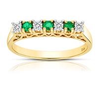 Naava Women's Eternity Ring, 9 ct Yellow Gold Diamond and Emerald Ring, Claw Set, Size T