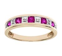 Naava Women's Round Brilliant Ruby and Diamonds 9 ct Yellow Gold Eternity Ring - Size M