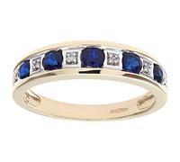 Naava Women's Round Brilliant Sapphire and Diamonds 9 ct Yellow Gold Eternity Ring - Size P