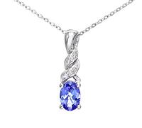 Naava Women's Tanzanite and Diamond 9 ct White Gold Twist Pendant Necklace