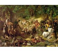 NAAYRASA Famous Photo Canvas Image Classic Wall Art Picture Robin Hood and His Merry Men Entertaining Richard the Lionheart in Sherwood Forest by Daniel Maclise for Home Decor 60x90cm