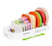 NABA Lid Organiser for Cupboard - Food Container Storage, Extendable & Adjustable, 10 Dividers, Plastic Tupperware Tidy for Kitchen Cabinet, Drawer & Countertop with Cutlery Tray - Large, White