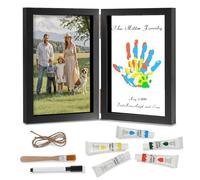 Nabance Family Handprint Kit, Wooden Handprint Frame, DIY Craft Keepsake Frame with 4 Handprint Spaces, Gifts for New Parents, Grandparents, Mother's Day, Father's Day, Family Keepsake (Black)