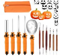 Nabance Halloween Pumpkin Carving Kit 13PCS Pumpkin Carving Kit + 10Pcs Carving Templates, Stainless Steel Halloween Decoration Accessories Halloween Pumpkin Carving Tool Set