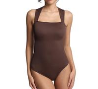 Nabawa Bodysuits for Women Tummy Control Sleeveless Ribbed Square Neck Tank Top Body suits Sexy Strappy Going Out Tops,Coffee,S