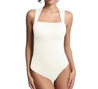 Nabawa Bodysuits for Women Tummy Control Sleeveless Ribbed Square Neck Tank Top Body suits Sexy Strappy Going Out Tops,Beige,M