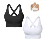 Nabawa Sports Bra for Women Unpadded Medium Support Criss Cross Back Strappy Sports Bras Seamless High Impact Yoga Workout Bra Gym Activewear Top,Black*White