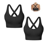 Nabawa Sports Bra for Women Unpadded Medium Support Criss Cross Back Strappy Sports Bras Seamless High Impact Yoga Workout Bra Gym Activewear Top,Black*Black