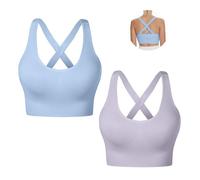 Nabawa Sports Bra for Women Unpadded Medium Support Criss Cross Back Strappy Sports Bras Seamless High Impact Yoga Workout Bra Gym Activewear Top,Blue*Purple