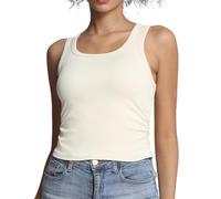 Nabawa Square Neck Vest Top for Women Ruched Tank Top Seamless Crop Cami Slim Basic Sleeveless Shirts Summer Going Out Tops,Beige M