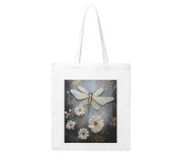 NABEAR A White Dragonfly In Bloom Canvas Shopping Bag-Reusable,And Eco-Friendly With Printed Shoulder Bag Tote Bag For Women