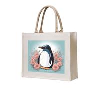 NABEAR Penguin Wearing Flowers Canvas Carrying Tote Bag - Eco-Friendly Reusable Shopping Bag,Shoulder Bag For Women
