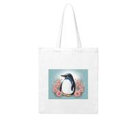 NABEAR Penguin Wearing Flowers Canvas Shopping Bag-Reusable,Eco-Friendly With Printed Shoulder Bag Tote Bag For Women