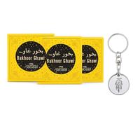 Nabeel Bakhoor Ghawi 3 x 40g Arabic Incense | Oriental Woody Fragrance with Saffron & Sandalwood | Includes JRose Trolley Coin Keychain | Use with Charcoal or Electric Burner