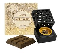 Nabeel Makh Mikh Oudh Bakhoor 40g x 2 Packs with Resin Bakhoor Burner | Floral Oriental Incense Bricks for Home Fragrance, Meditation & Relaxation