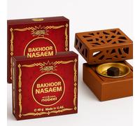 Nabeel Nasaem Oudh Bakhoor Incense 2 x 40g with Traditional Resin Bakhoor Burner - Rich Arabic Home Fragrance Set Made in UAE