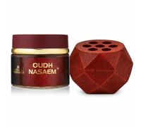 Nabeel Nasaem Oudh Bakhoor Incense Chips 60g with Resin Burner, Warm Oud Amber Musk Home Fragrance Set for Charcoal Use