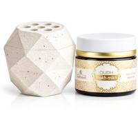 Nabeel Oudh Makh Mikh Bakhoor 60g with Incense Burner, Floral Oriental Arabic Home Fragrance Set with Cream Geometric Mabkhara Burner