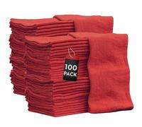 Nabob Wipers Auto Mechanic Shop Towels 100 Pack Bulk Rags 100% Cotton Commercial Grade Shop Rags Size 14"x14" (100 Pack, Red)