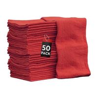 Nabob Wipers Shop Towels 50 Pack Cotton Rags Size 14"x14" Commercial Grade (50 Pack, Red)