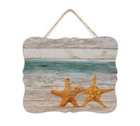 NABRAND Beach Ocean Theme Starfish Seashell Wood Sign Plaque Inspirational Shelf Home Decoration Wooden Signs Country Sea Life Nautical Conch Teal Wood Sign for Kitchen Bathroom 8x10 Inch