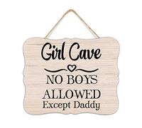 NABRAND Inspiration Positive Quotes Girl Cave No Boys Allowed Except Daddy Rustic Hanging Mini Wood Plaque For Nursery Decor Bedroom Laundry Room Bathroom Wall Art 8x10in/30x30cm