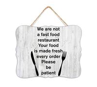 NABRAND Personalized Wood Pallet Wall Plaque Sign We Are Not A Fast Food Restaurant Cute Wood Plaque Sign Quote Decorative Home Decoration Signs for Bedroom Pantry 8x10 Inch