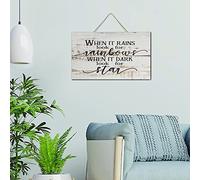 NABRAND Retro Sign When It Rains Look for Rainbows When It Dark Look for Star 6x10 In Rustic Home Signs Farmhouse Wood Wall Sign Plaque Hanging Decor Shiplap Signs Wooden