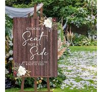NABRAND Rustic Choose A Seat Not A Side Wooden Wedding Sign Pick A Seat Welcome Wedding Sign Elegant Ceremony Sign Wedding Decor Signs Printable White Flowers 18x24