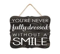 NABRAND You're Never Fully Dressed Without A Smile Gallery Wall Decor Signs Rustic Wooden Plaque Sign Antique Wall Art Wood Plaque Sign Home Decor for Living Room Window 8x10 Inch