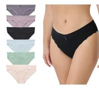 Nabtos Soft Cotton Bikini Panties for Women Leg Lace Trim Low Rise Cheeky Cut Underwear Pack 6, Multicolored, XS