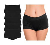 Nabtos Women Boxers Basic Cotton Boyshort Solid Color Panties Underwear Ladies Breathable Comfortable Briefs Pack 5, Black, M