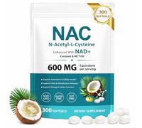 NAC Supplement 600mg, N-Acetyl Cysteine Softgels with Coconut & MCT Oil - 300 Softgels (1 Pack)
