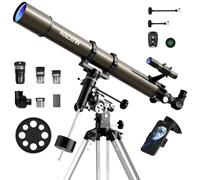 NACATIN 1000mm Focal Length Telescope with Equatorial Mount for Adults, 90mm Aperture Astronomical Refractor with Slow-Motion Controls, Phone Adapter & Moon Filter