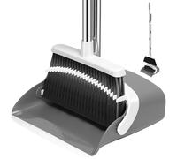 NACENA Broom and Dustpan Set, 52-in Long Adjustable Handle Broom Dustpan Combo with Dustpan Teeth to Automatically Clean Hair Suitable for Home Kitchen Office Hall Floor(Grey&White)