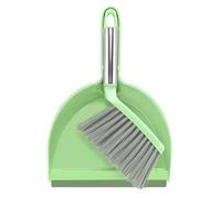 NACENA Mini Broom and Dustpan Set, Small Dust Pan and Brush Set with Handle Dustpan Teeth for Cleaning Hair Suitable for Office Desks Drawers Sofas Outdoor Camping, Light & Green