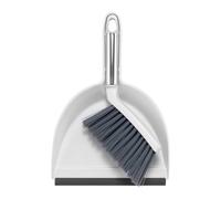 NACENA Mini Broom and Dustpan Set, Small Dust Pan and Brush Set with Handle Dustpan Teeth for Cleaning Hair Suitable for Office Desks Drawers Sofas Outdoor Camping, White & Gray