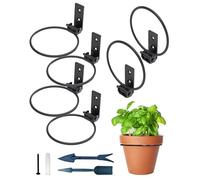 NACETURE Flower Pot Holder Ring for Wall Mount 4 Inch Foldable Heavy Duty Round Metal Planter Hooks Hanging Hanger for Indoor Outdoor 6 Pack