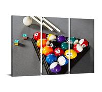 Nachic Wall - Large 3 Piece Wall Art Colorful Billiard Balls in Gray Pool Table Pictures Leisure Sport Poster Canvas Print for Game Room Club Bar Home Decor Stretched and Framed Ready to Hang