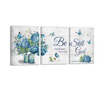 Nachic Wall Rustic Flowers and Butterflies Wall Art for Farmhouse Inspirational Quotes Art Pictures Canvas Prints Vintage Floral Paintings Framed for Bedroom Kitchen Decor (Blue)