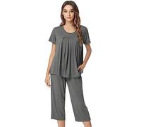 NACHILA Women's Bamboo Pajamas Soft Capri Pants Short Sleeve Top Pajama Set Cool Sleepwear Plus Size Pjs Loungewear S-4XL, A-dark Heather Grey, M