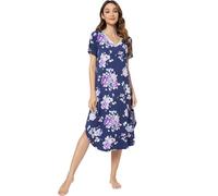 NACHILA Women's Nightwear Nightgowns for Women-Viscose Made from Bamboo, V Neck Sleepshirts Short Sleeve Sleepwear Cool Nightshirt S-XXL, A-blue Rose, L