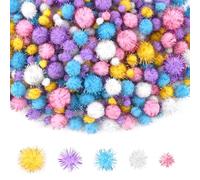 NACHLYNN 1000 Glitter Pom Poms Bulk 4 Sizes Assorted Multicolor Soft Fluffy Pom Poms for Crafts DlY Decorations Activities with A Storage Bag (Light Colors)