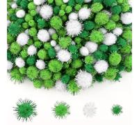 NACHLYNN 1000 Glitter Pom Poms Bulk 4 Sizes Assorted Multicolor Soft Fluffy Pom Poms for Crafts DlY Decorations Activities with A Storage Bag (Green Series)