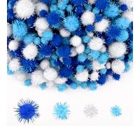 NACHLYNN 1000 Glitter Pom Poms Bulk 4 Sizes Assorted Multicolor Soft Fluffy Pom Poms for Crafts DlY Decorations Activities with A Storage Bag (Blue Series)