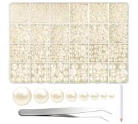 NACHLYNN 12000 Pcs Flat Back 8 Sizes Beige Flatback Pearl Beads Half Pearl Bead Half Round Pearls for Crafts Embellishment Shoes DIY Phone Case Making