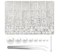 NACHLYNN 12000 Pcs Flat Back 8 Sizes Flatback Pearl Beads Half Pearl Bead Half Round Pearls for Crafts Embellishment Shoes DIY Phone Case Making