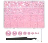 NACHLYNN 12000 Pcs Half Pearl Bead 8 Sizes AB Light Pink Flatback Pearl Beads for Crafts Graduation Cap Embellishment Shoes Phone Case Making
